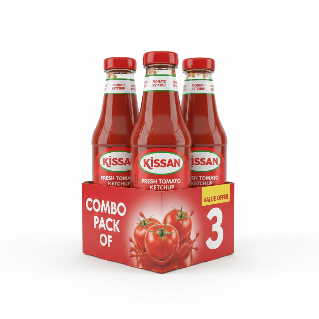 Kissan Fresh Tomato Ketchup Combo Pack of 3 - Front View