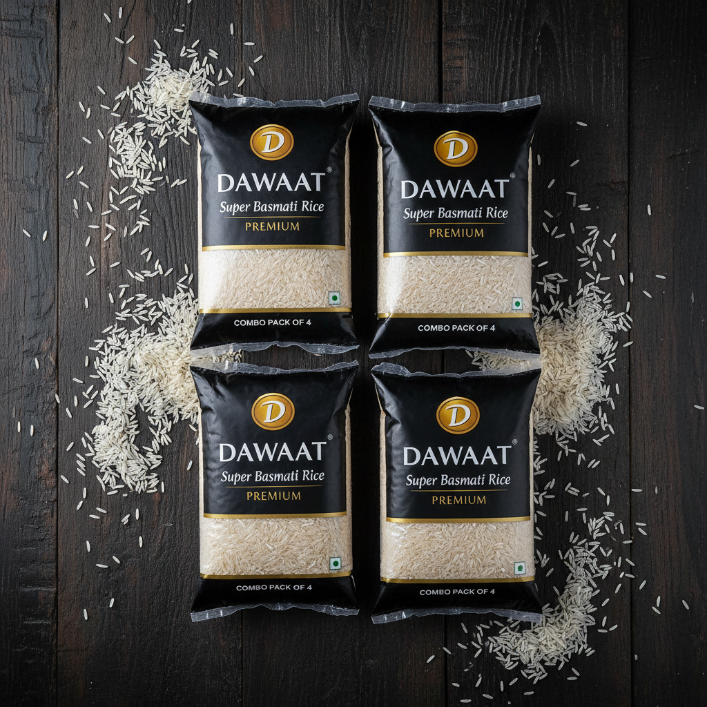 Dawaat Super Basmati Rice Premium Combo Pack of 4 - Top Down