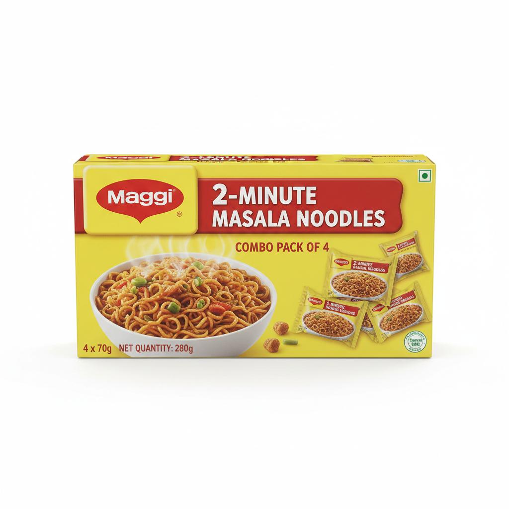Maggi 2-Minute Masala Noodles Combo Pack of 4 - Front View