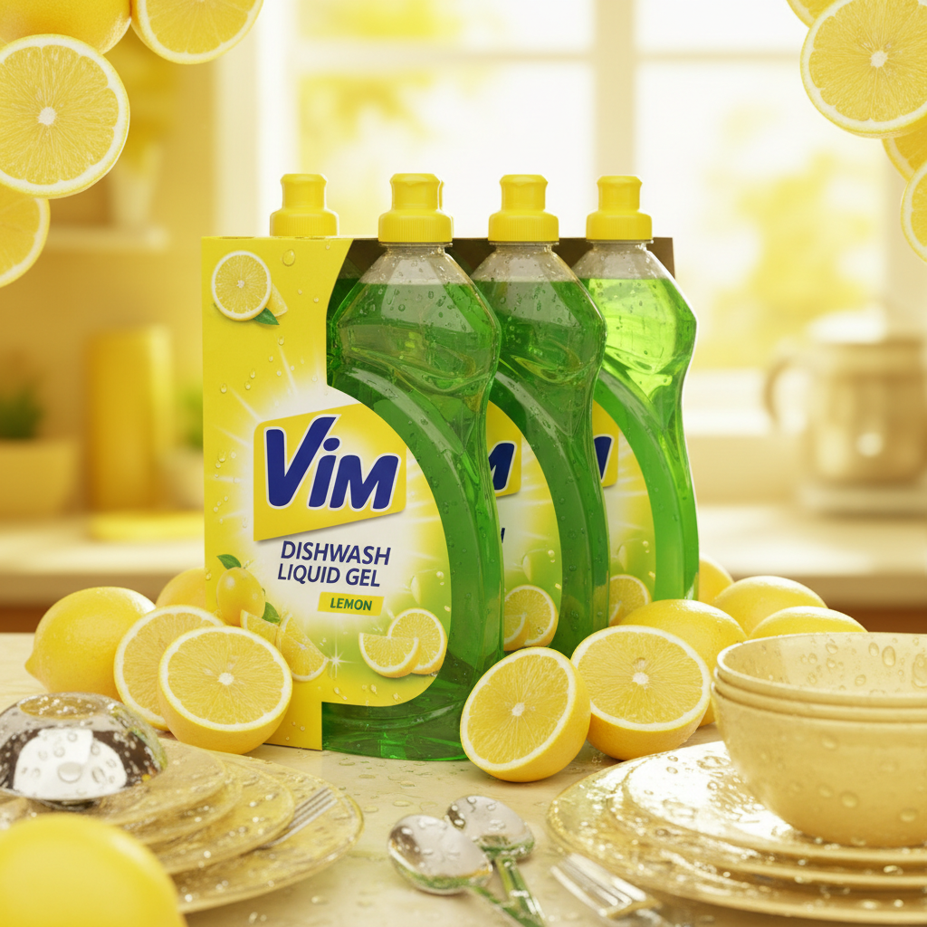 Vim Dishwash Liquid Gel Lemon Combo Pack of 4 - Side Angle