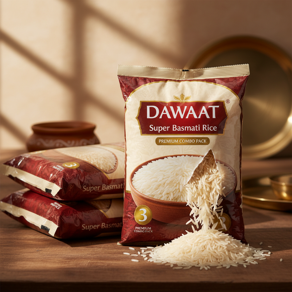Dawaat Super Basmati Rice Premium Combo Pack of 3 - Side Angle