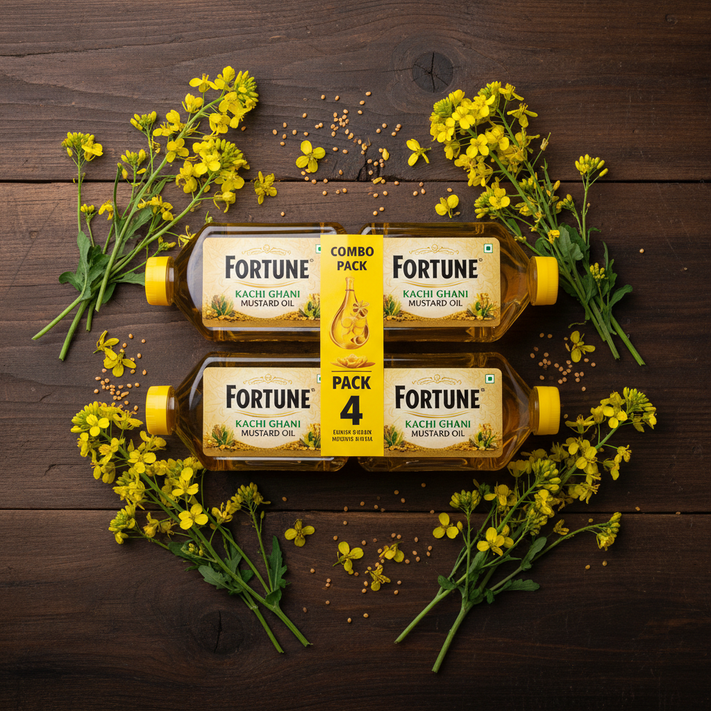 Fortune Kachi Ghani Mustard Oil Combo Pack of 4 - Top Down