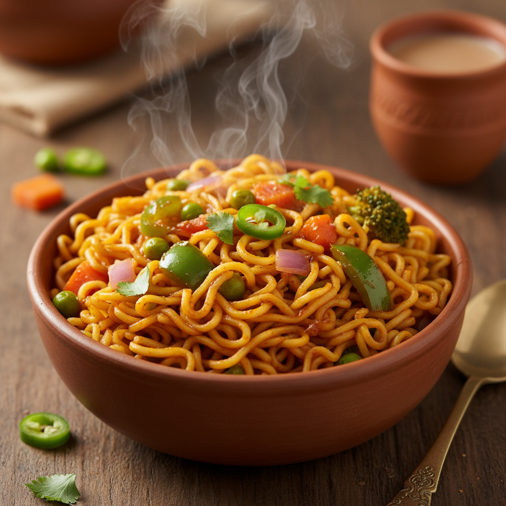 Cooked Maggi noodles in a bowl