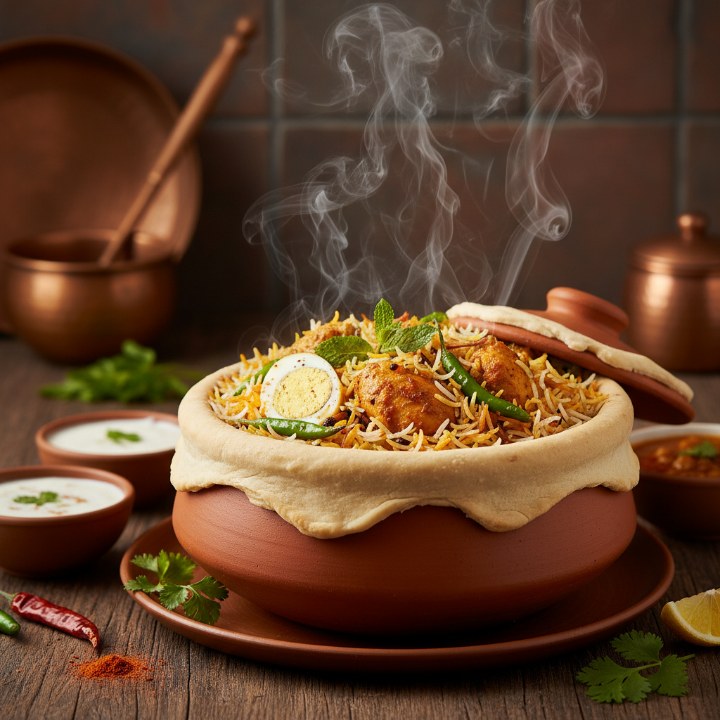 Steaming hot biryani made with basmati rice