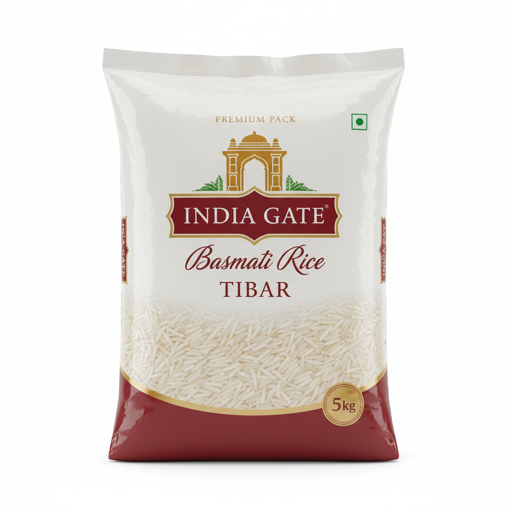 India Gate Basmati Rice Tibar 5kg pack front view