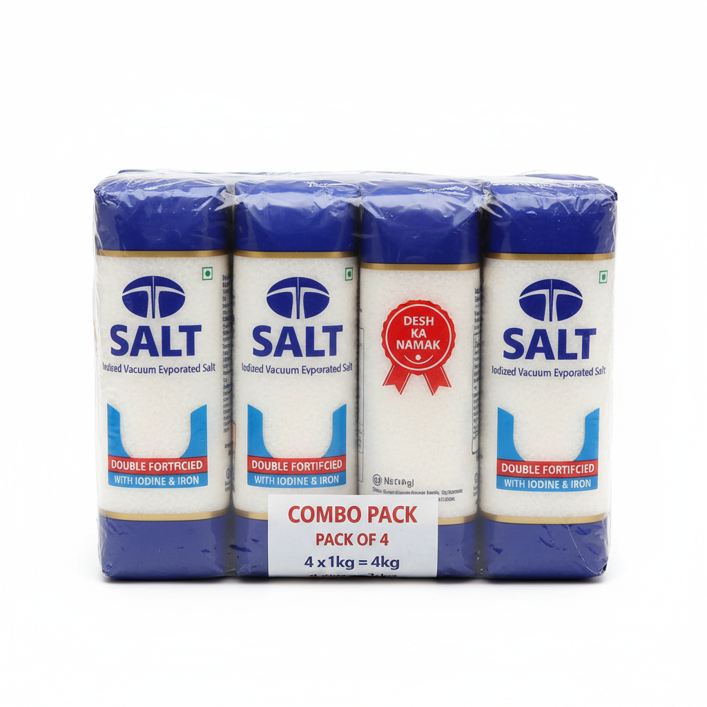 Tata Salt Iodized Vacuum Salt Combo Pack of 4 - Front View