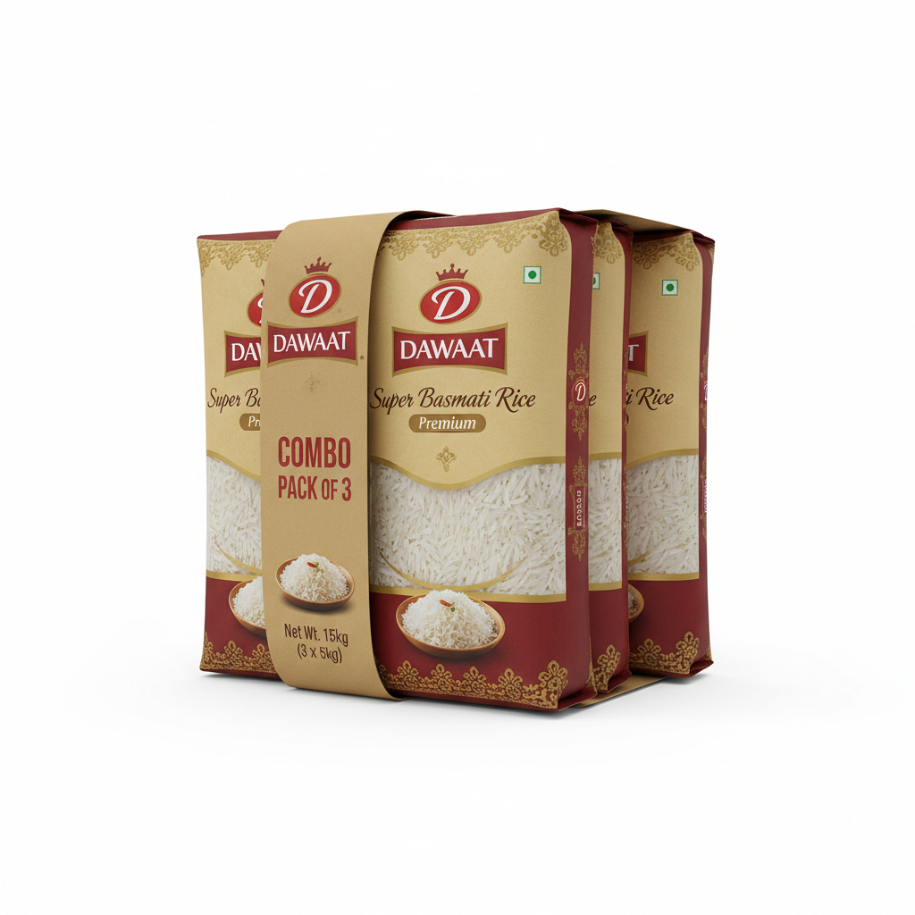 Dawaat Super Basmati Rice Premium Combo Pack of 3 - Front View