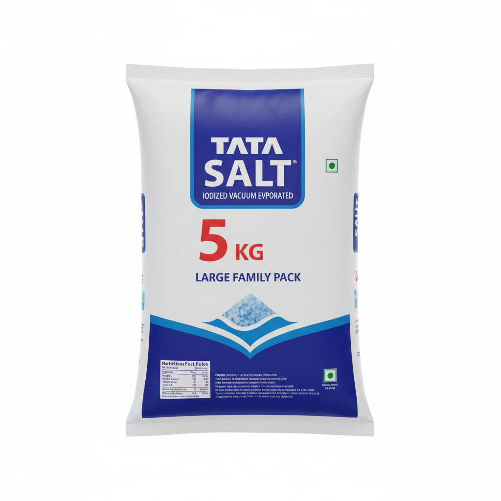 Tata Salt iodized vacuum salt 5kg family pack front view