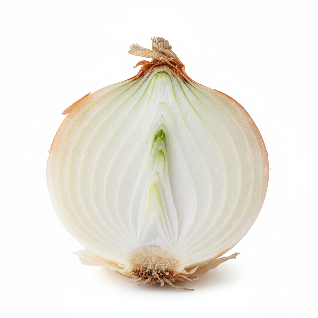 Onion cut in half showing layers