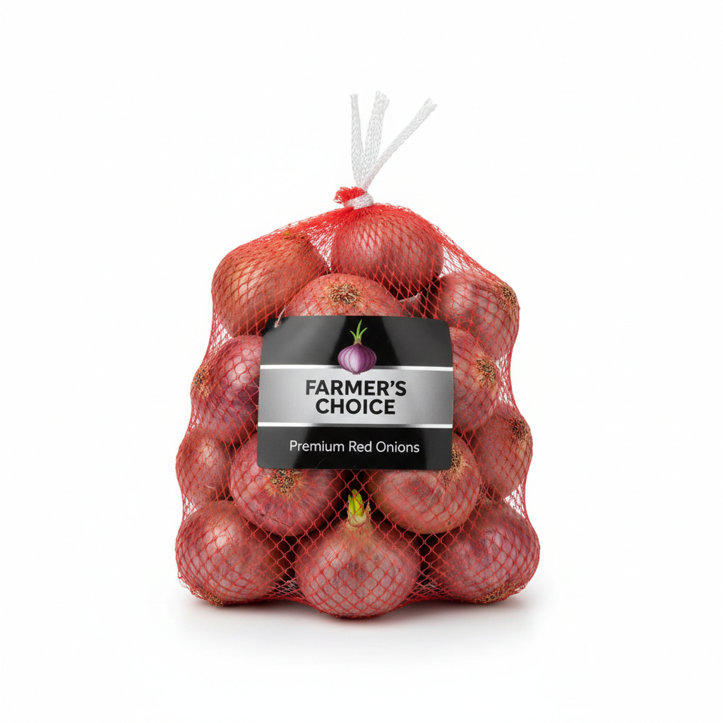 Premium grocery pack of fresh onions in net bag