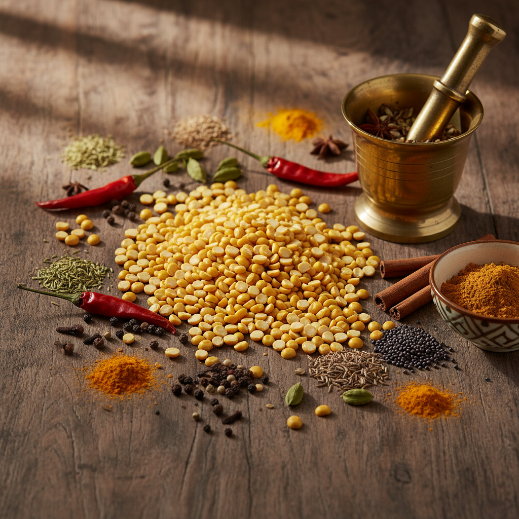 Chana Dal on wooden surface