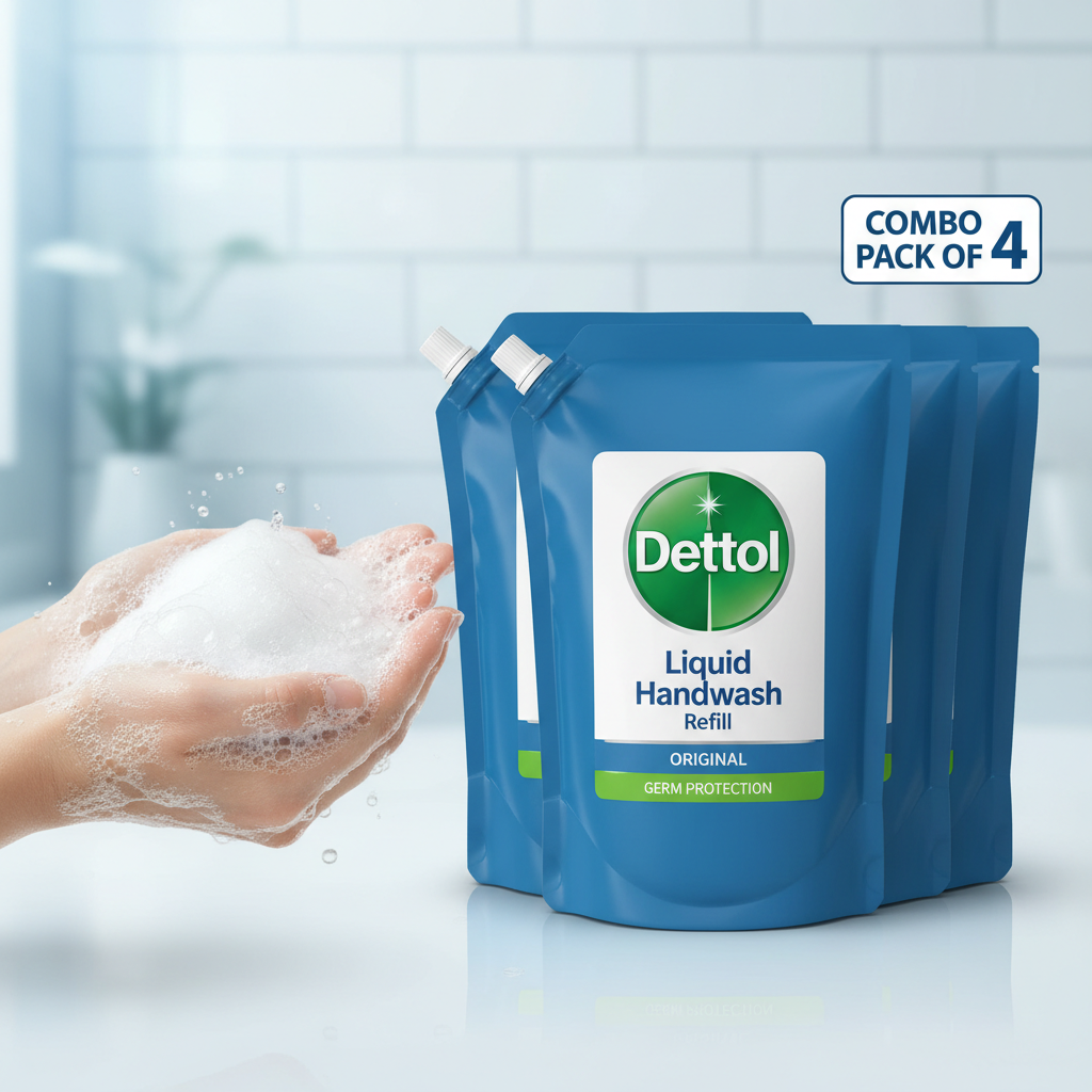 Dettol Liquid Handwash Refill Combo Pack of 4 - Side Angle