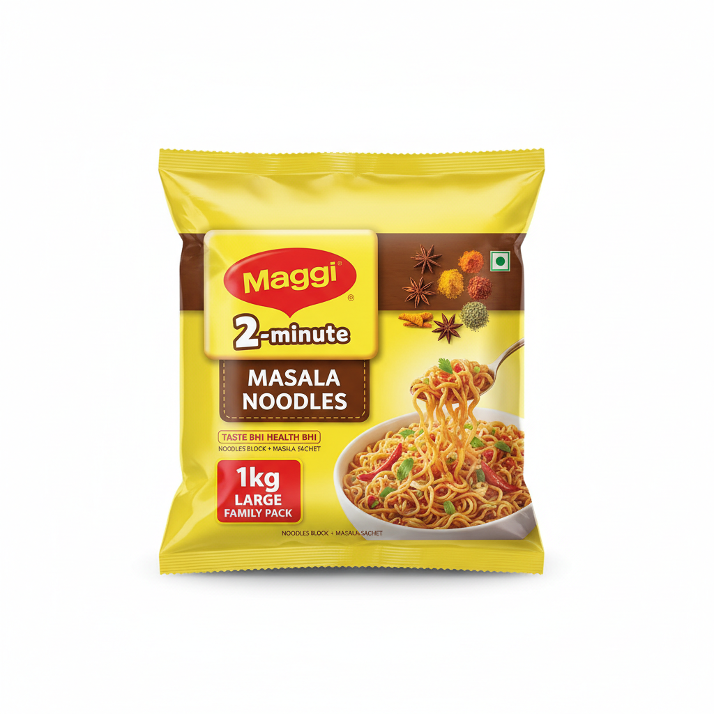 Maggi 2-minute masala noodles 1kg family pack front view