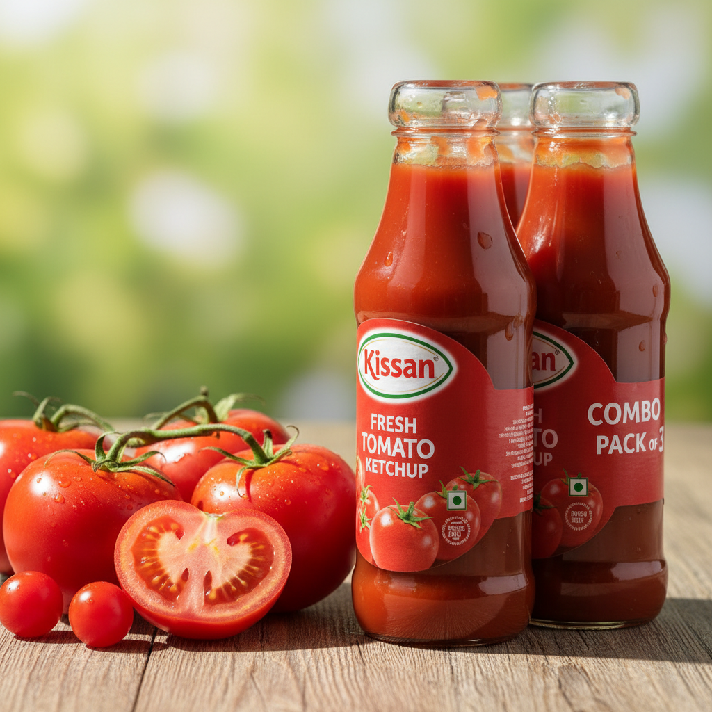 Kissan Fresh Tomato Ketchup Combo Pack of 3 - Side Angle
