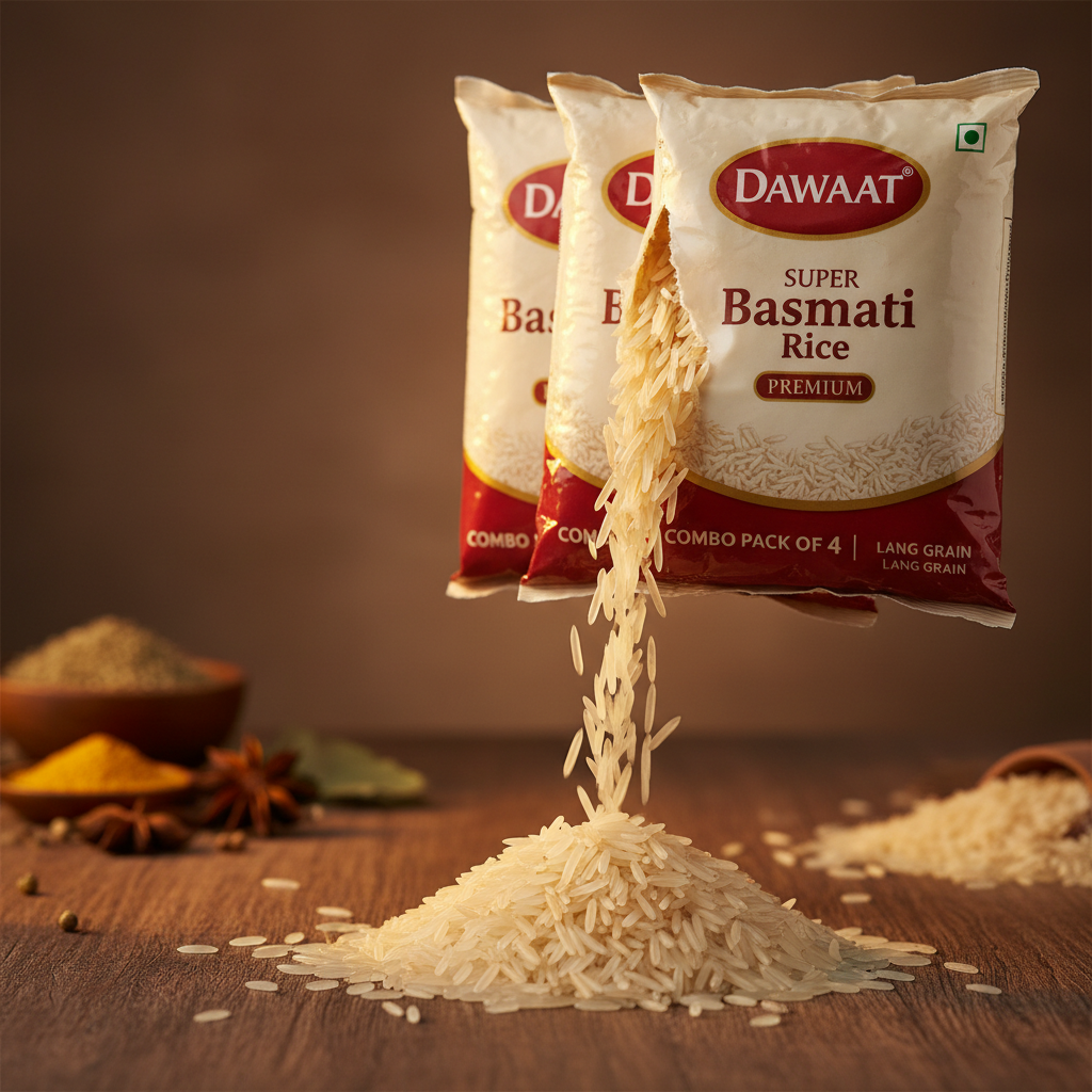 Dawaat Super Basmati Rice Premium Combo Pack of 4 - Side Angle