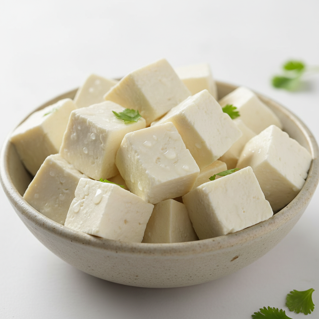 Fresh paneer cubes in a bowl