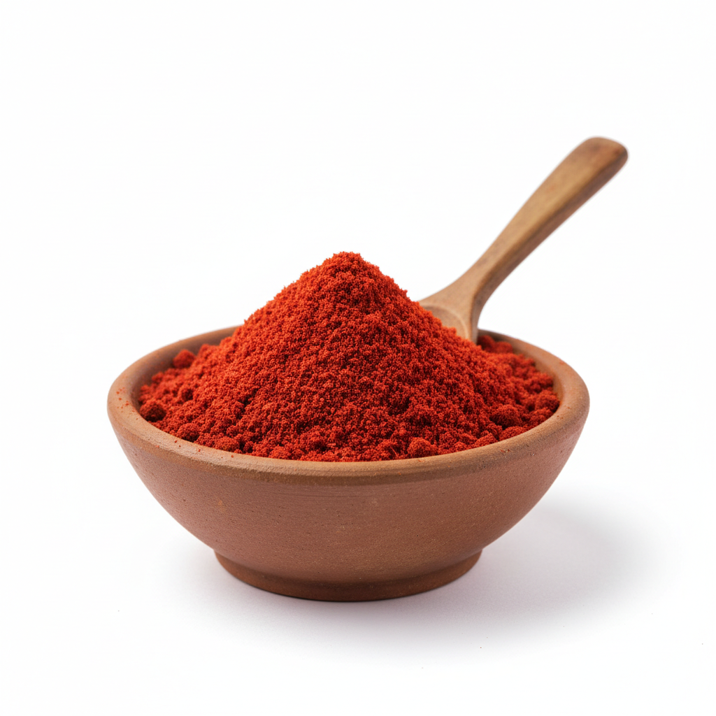 Bright red Kashmiri chilli powder in a bowl