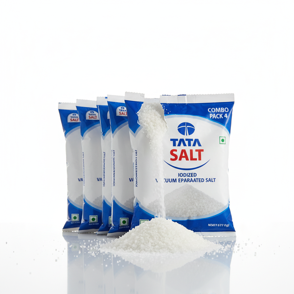 Tata Salt Iodized Vacuum Salt Combo Pack of 4 - Side Angle