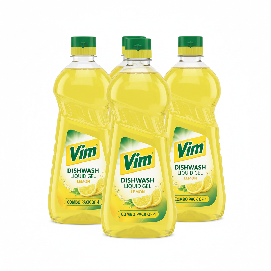 Vim Dishwash Liquid Gel Lemon Combo Pack of 4 - Front View