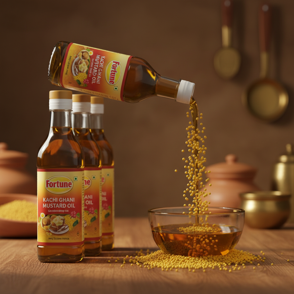 Fortune Kachi Ghani Mustard Oil Combo Pack of 4 - Side Angle