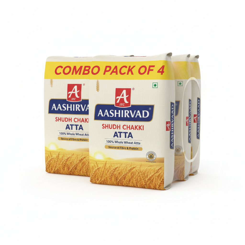 Aashirvaad Shudh Chakki Atta Combo Pack of 4 - Front View