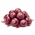 Fresh red onions pile on white background